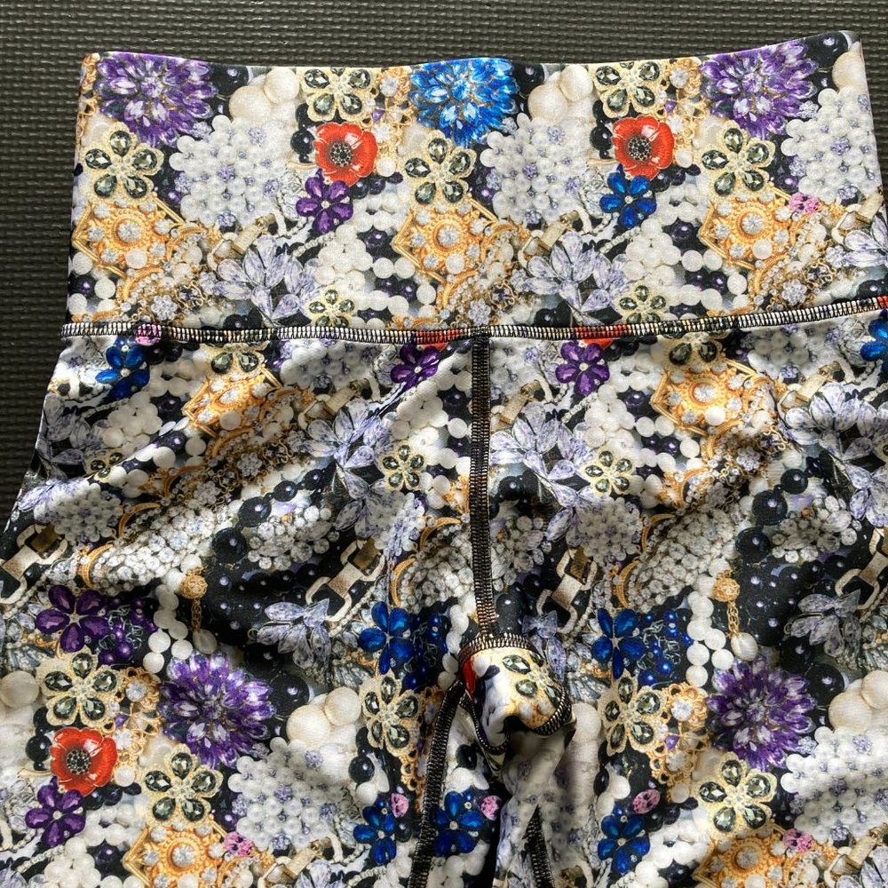 Vibrant Multi-color High Shine Jewel Print Leggings. $115 for sale at Terez.